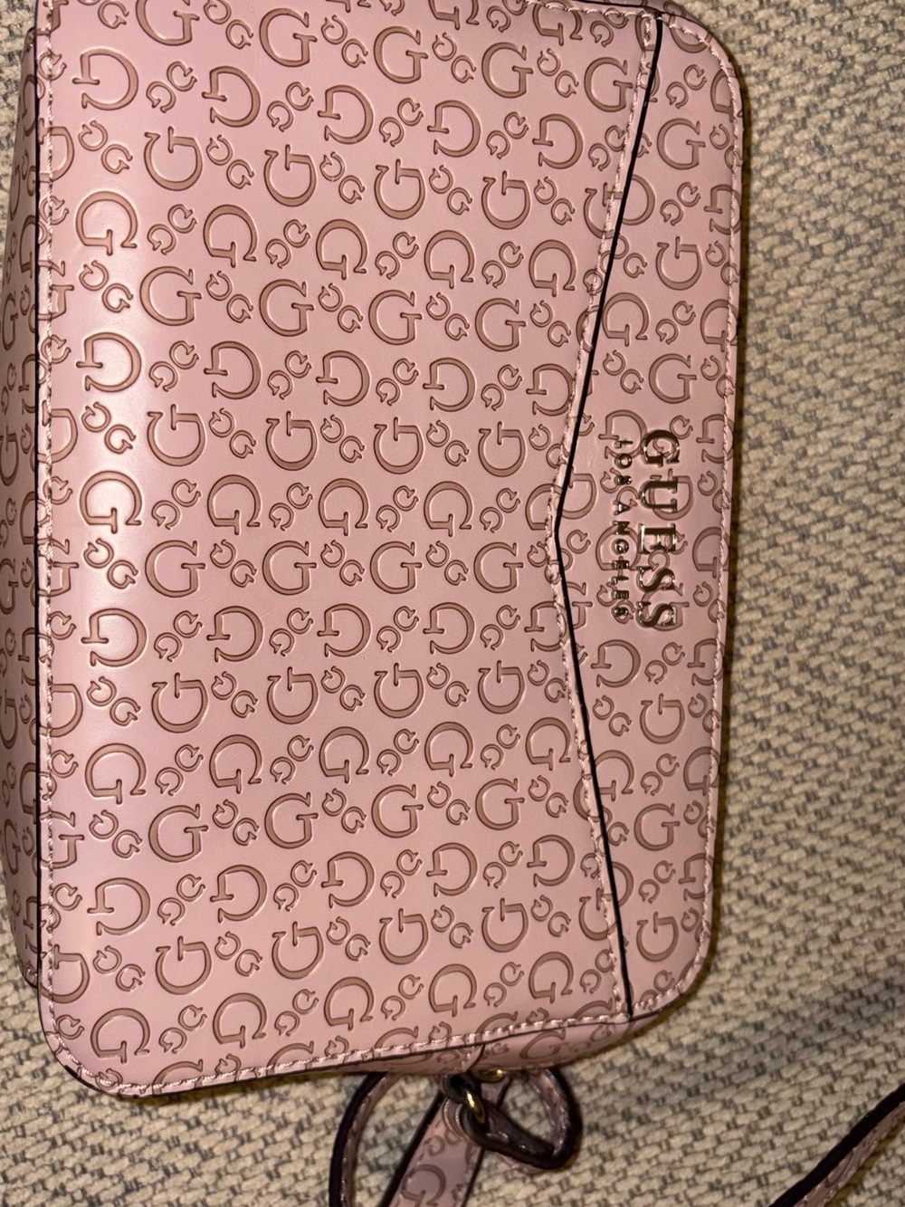 Guess Pink Monogram Crossbody Bag with Logo Hardware